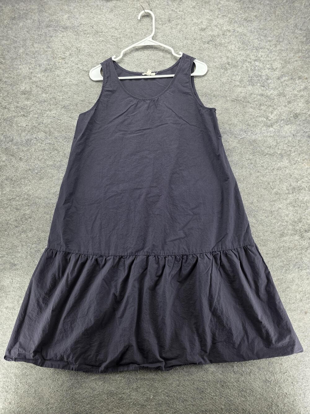 Eileen Fisher Dress Womens Petite Large Dark Gray Organic Cotton Tank Ruffle Hem